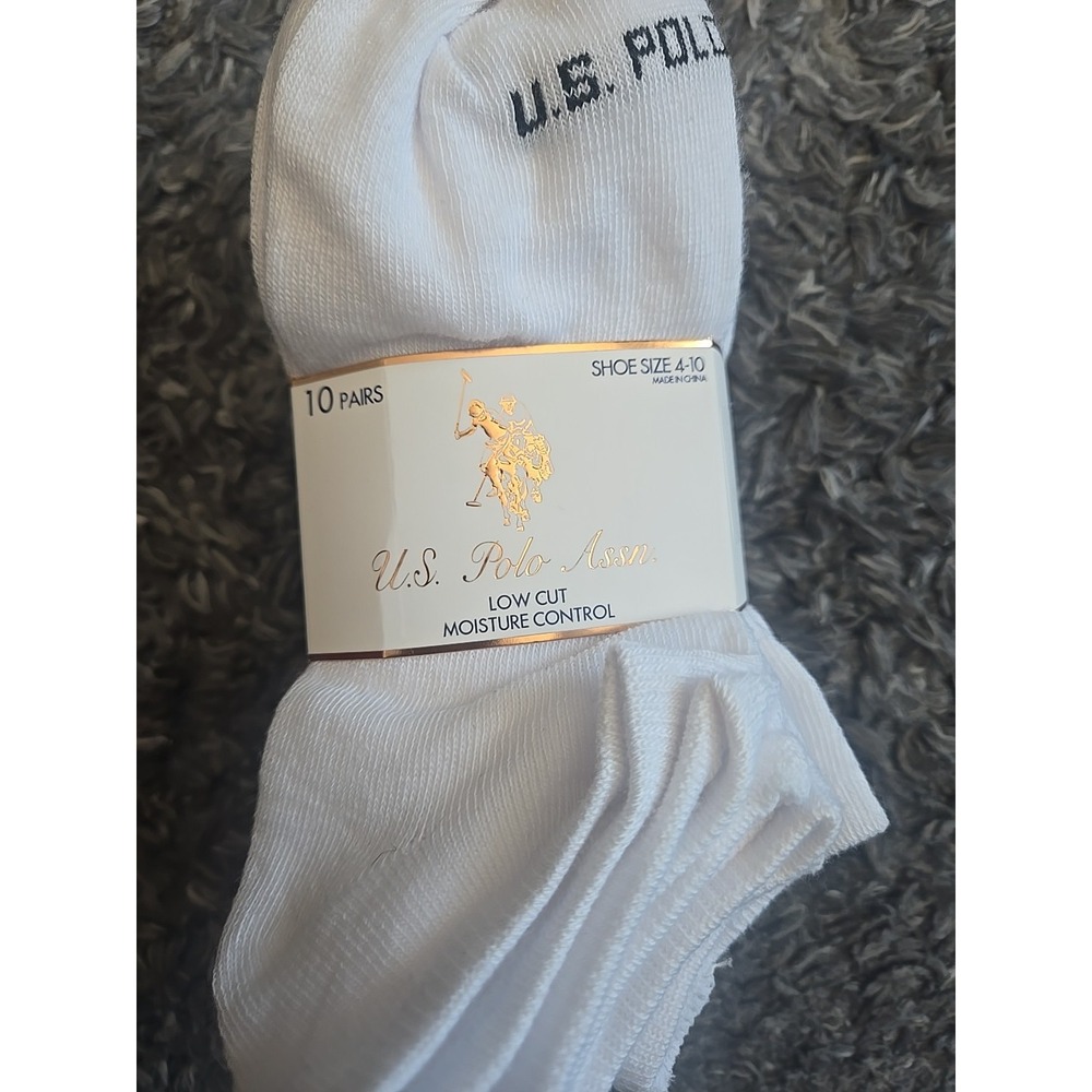 NWT 10 Pair U.S Polo Assn. White Lowcut Size 4-10 Moisture Control Socks